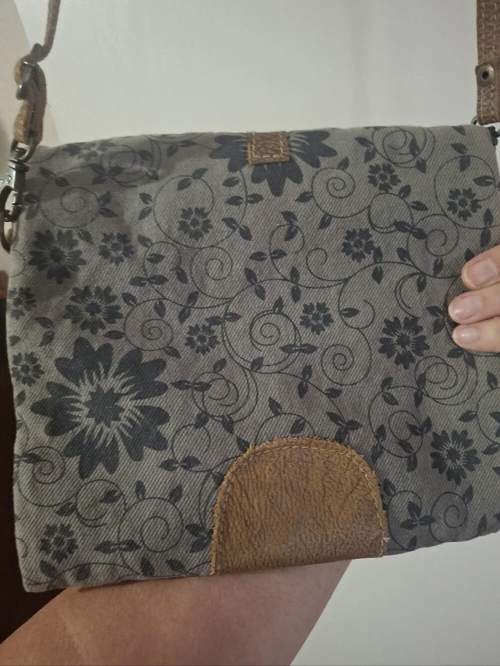 Myra Brown Floral Canvas Crossbody Bag